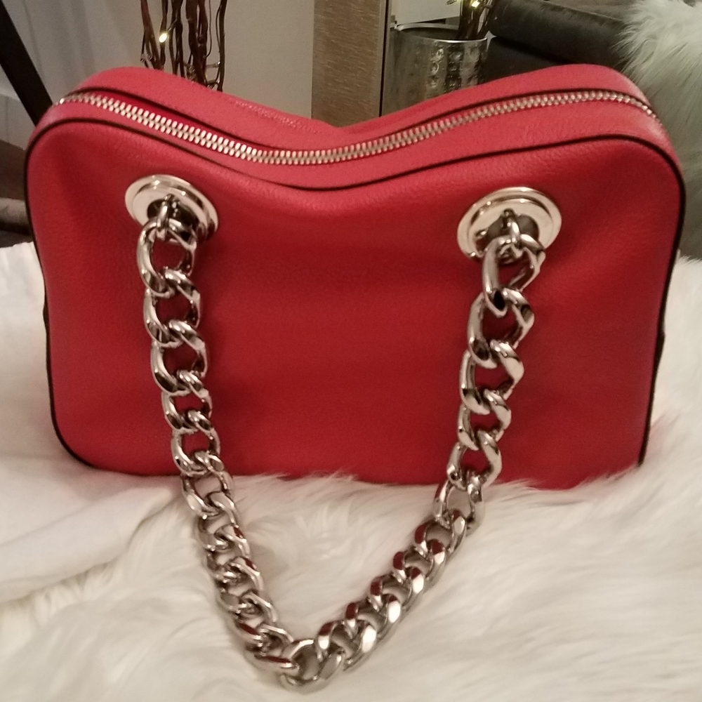 Prada Lacca Red Leather Chain Handle Satchel - Picture 2 of 6